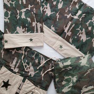 Military Camo Nursery Set: 2 Window Valance Curtains Camouflage Crib Sheet Pouch